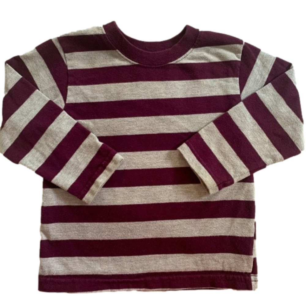 Garanimals Burgundy Wine Grey Striped Long Sleeve Shirt Top Size 24mos